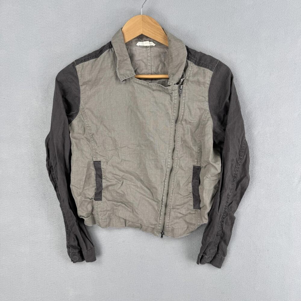 Eileen Fisher Jacket Womens Small Gray Linen Moto Full Zip Lightweight Casual